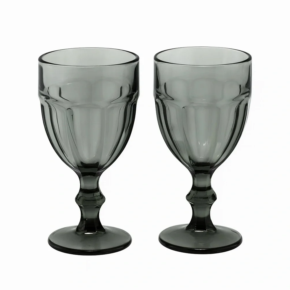 Libbey Gibraltar Smoke Water Goblets | Vintage Glass Set of 2 | 16.25 oz